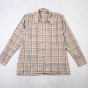 DON LOPER by DUKE of HOLLYWOOD XL TALL Tan Plaid Long Sleeve Button Shirt  70s